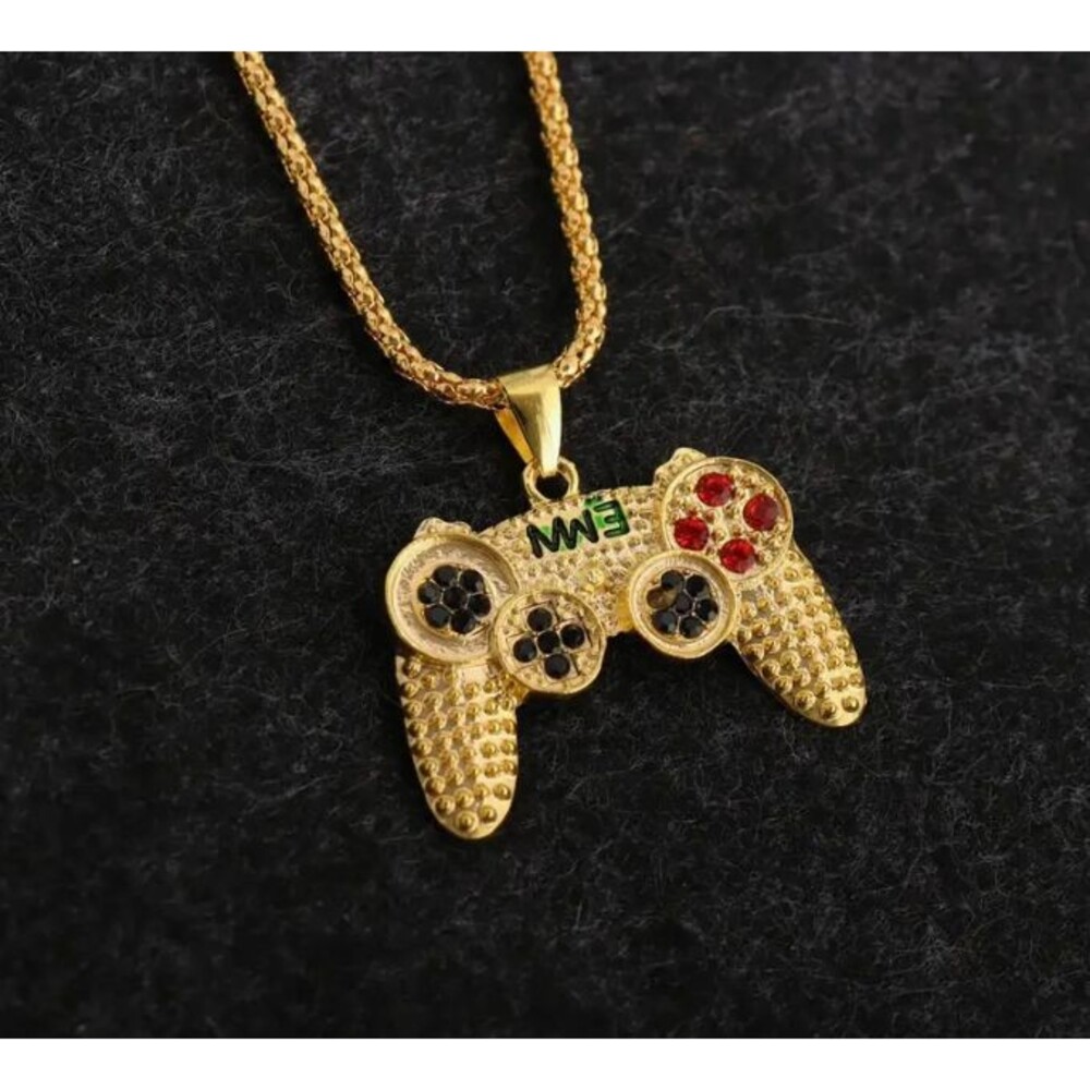 Men Retro Gold Crystal Necklace Video Game Controller FREE SHIP -2 Items